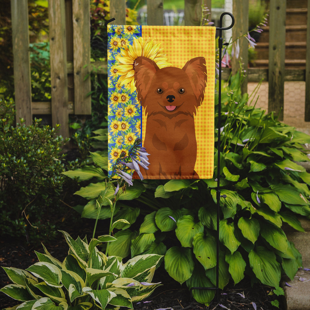 Summer Sunflowers Longhaired Red Chihuahua Flag Garden Size