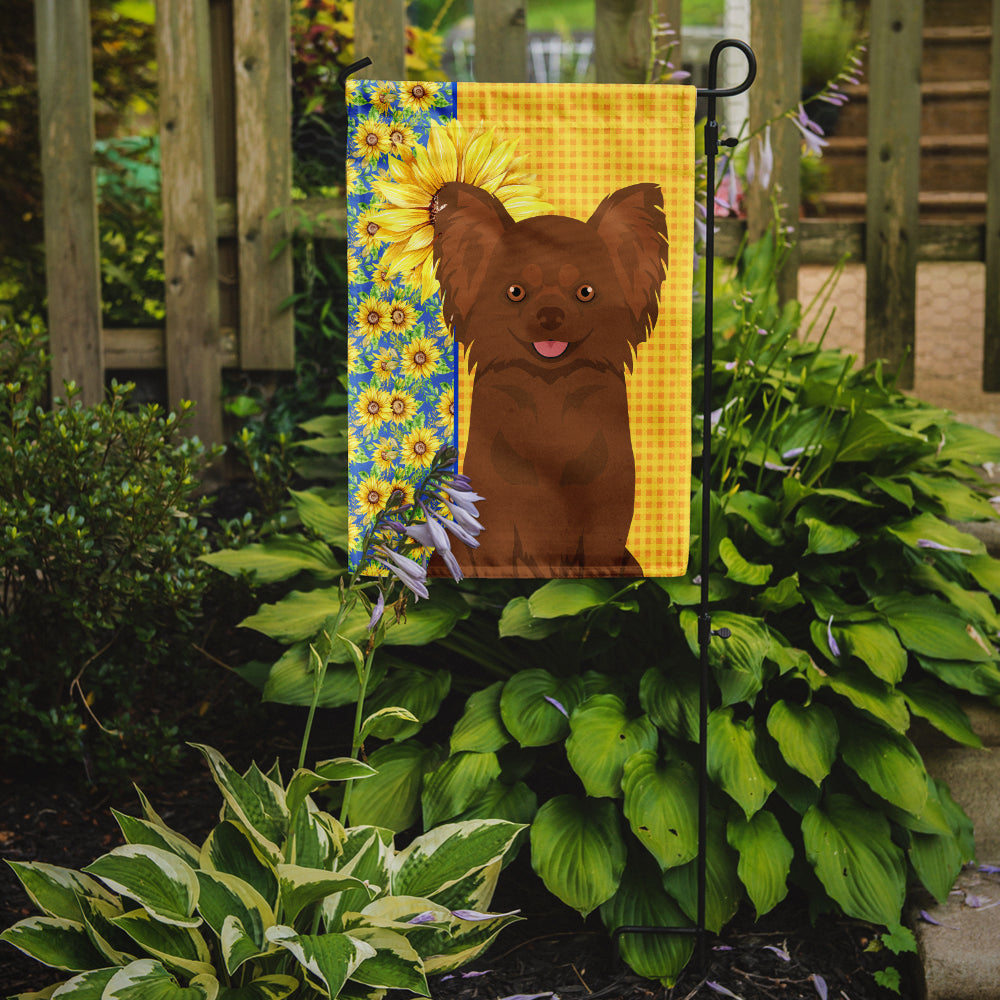 Summer Sunflowers Longhaired Chocolate Chihuahua Flag Garden Size