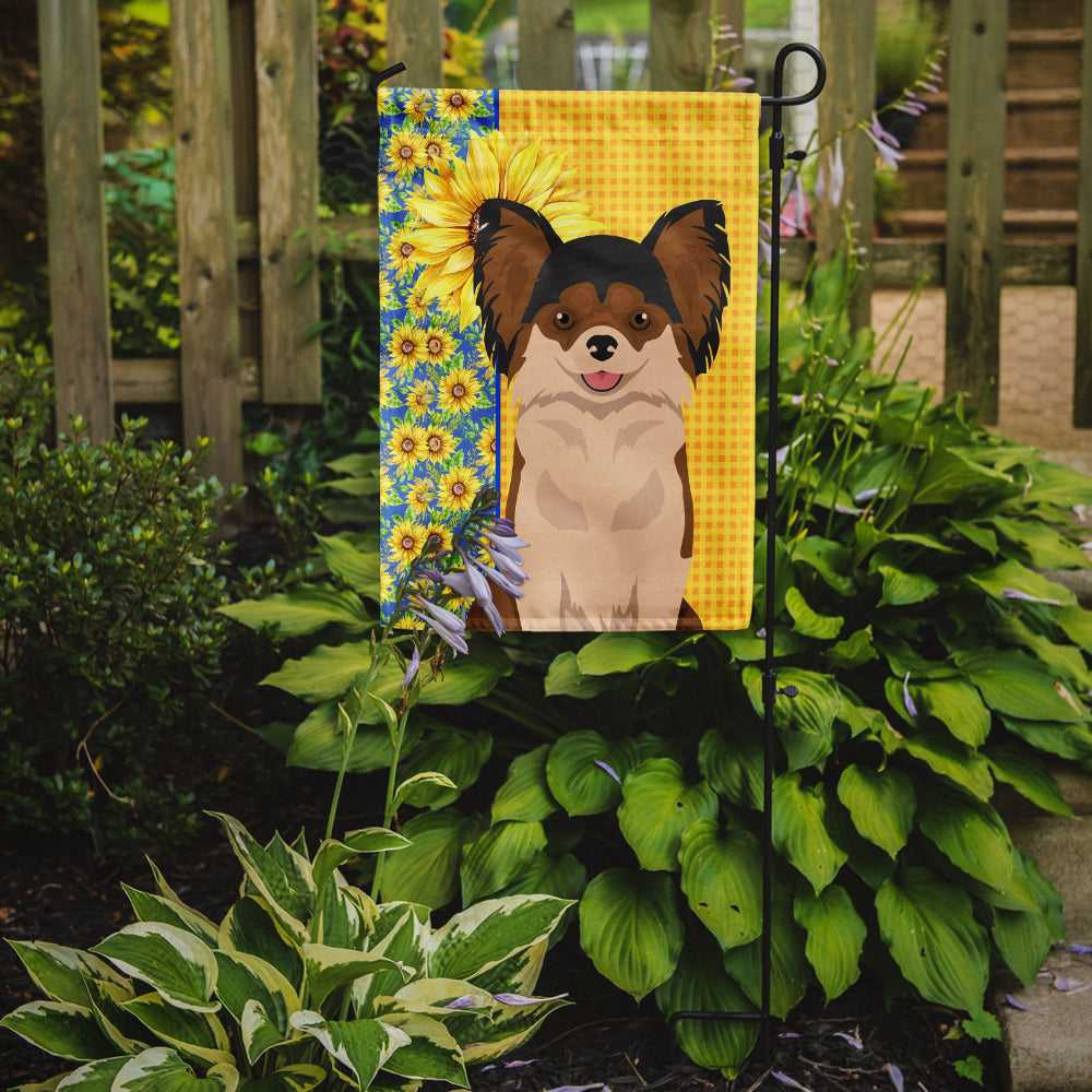 Summer Sunflowers Longhaired Black and Red Chihuahua Flag Garden Size