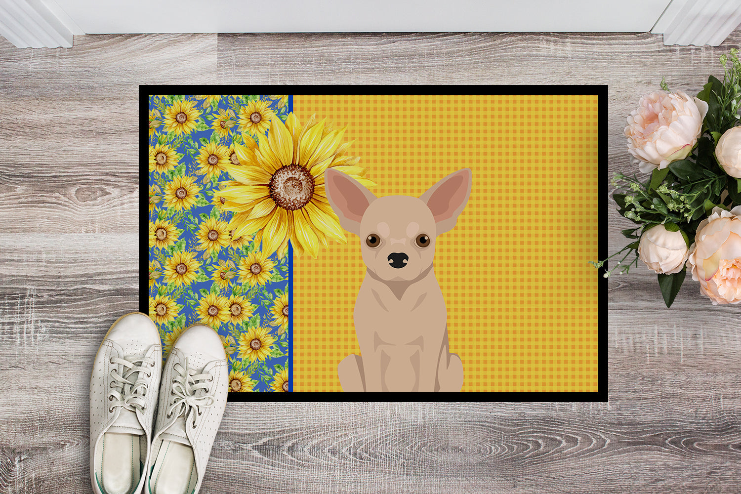 Buy this Summer Sunflowers Fawn Chihuahua Indoor or Outdoor Mat 18x27