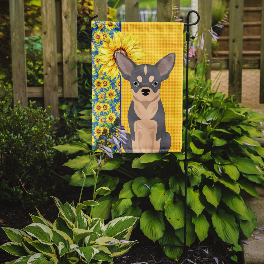 Summer Sunflowers Blue and White Chihuahua Flag Garden Size