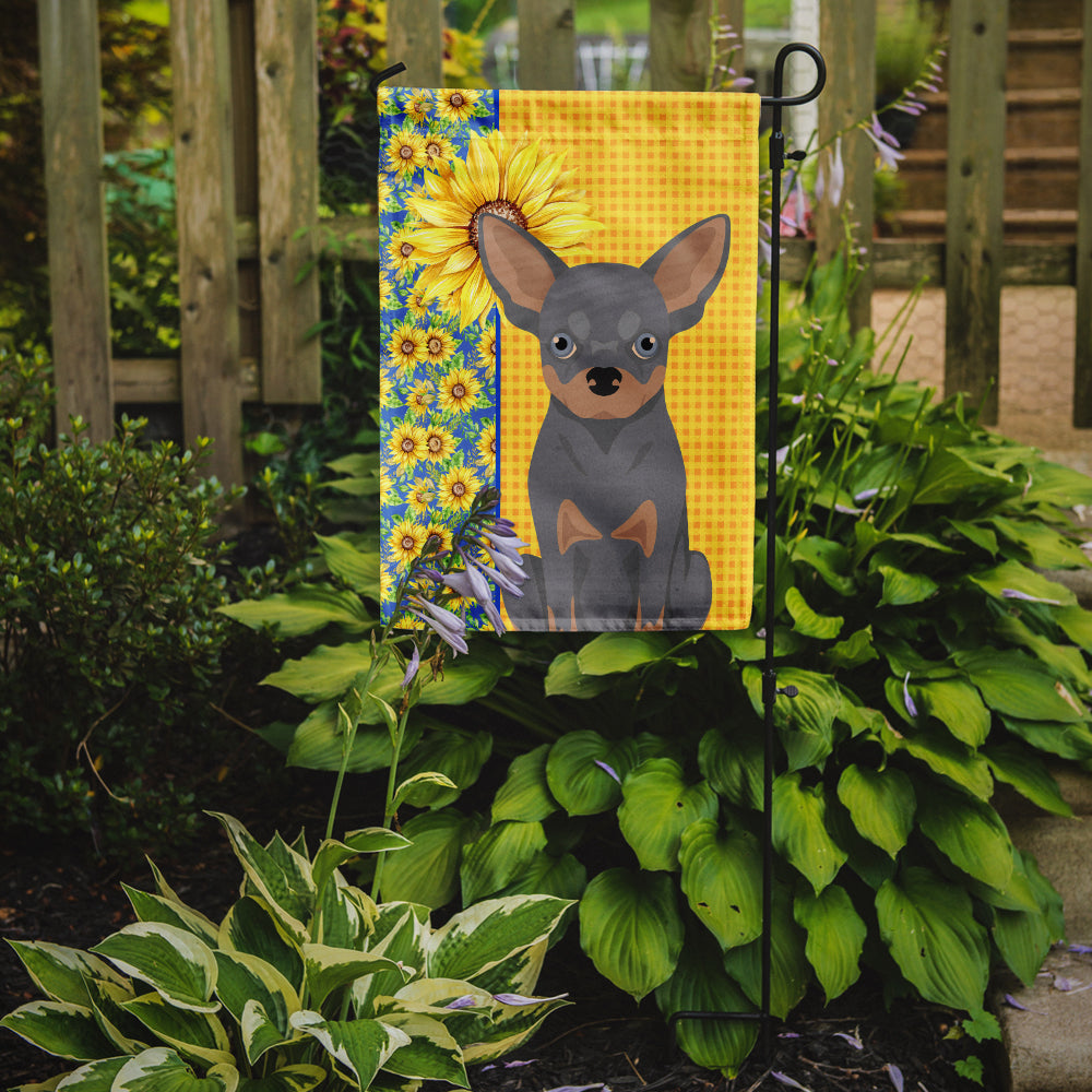 Summer Sunflowers Blue and Tan Chihuahua Flag Garden Size
