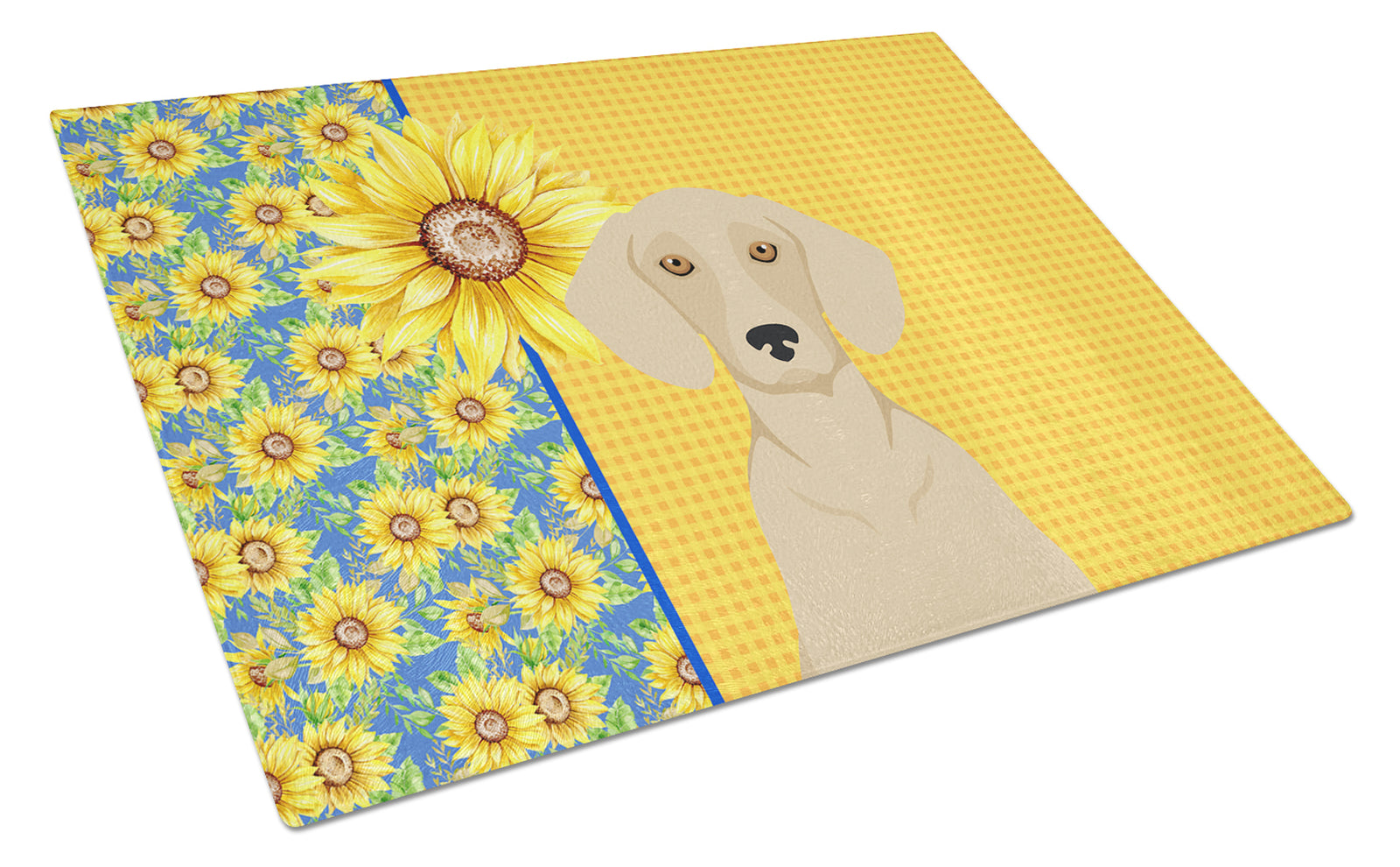 Buy this Summer Sunflowers Cream Dachshund Glass Cutting Board Large
