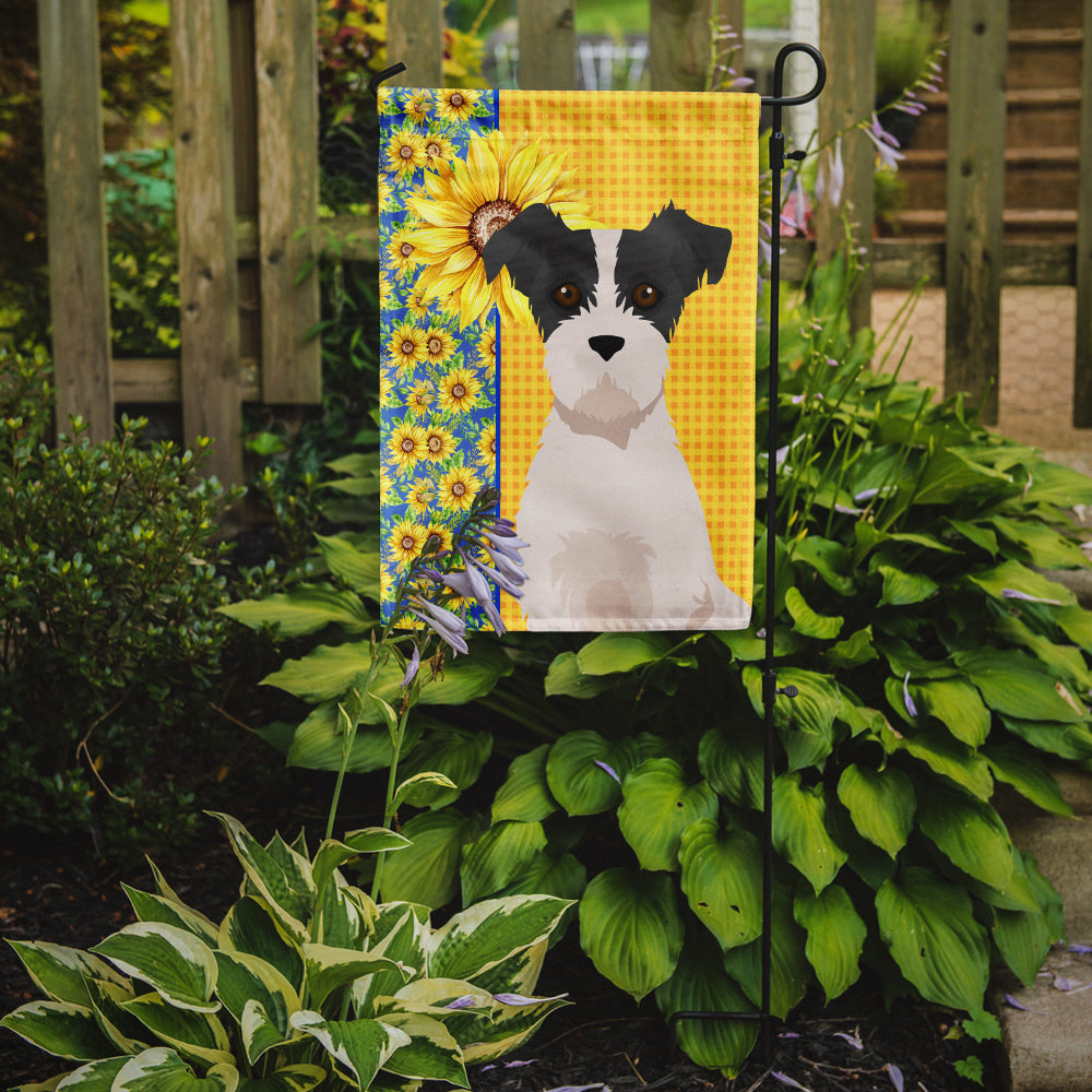 Summer Sunflowers Black White Wirehair Jack Russell Terrier Flag Garden Size
