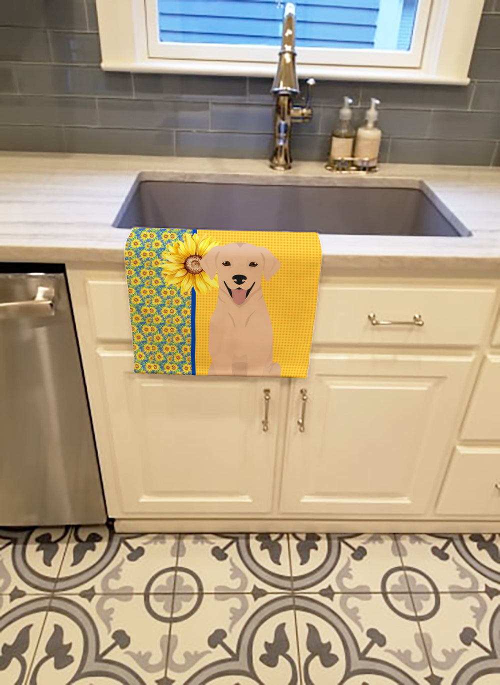 Buy this Summer Sunflowers Yellow Labrador Retriever Kitchen Towel