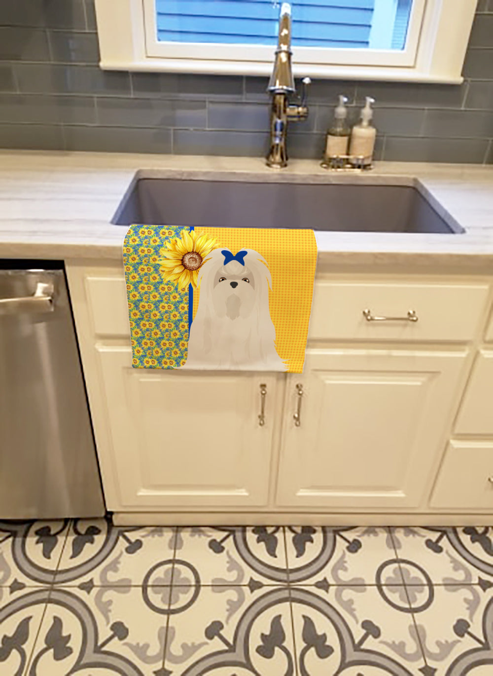 Buy this Summer Sunflowers Maltese Kitchen Towel