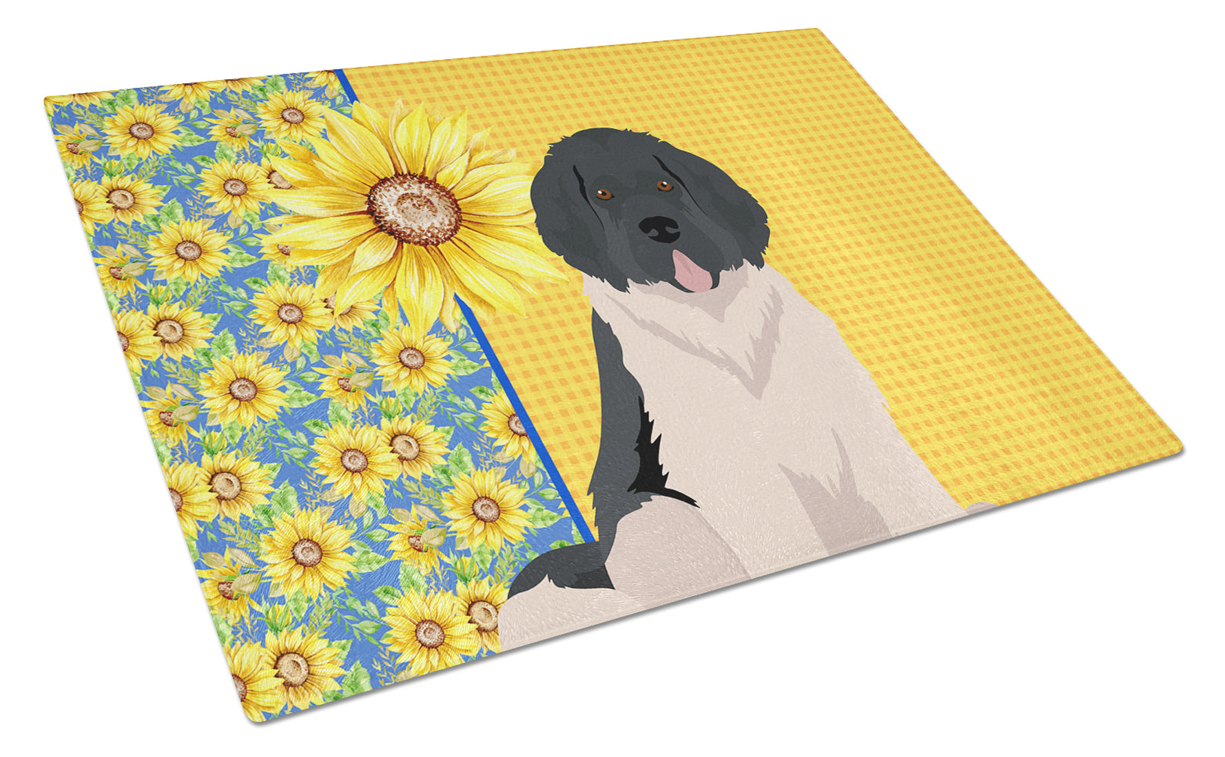 Buy this Summer Sunflowers Landseer Newfoundland Glass Cutting Board Large