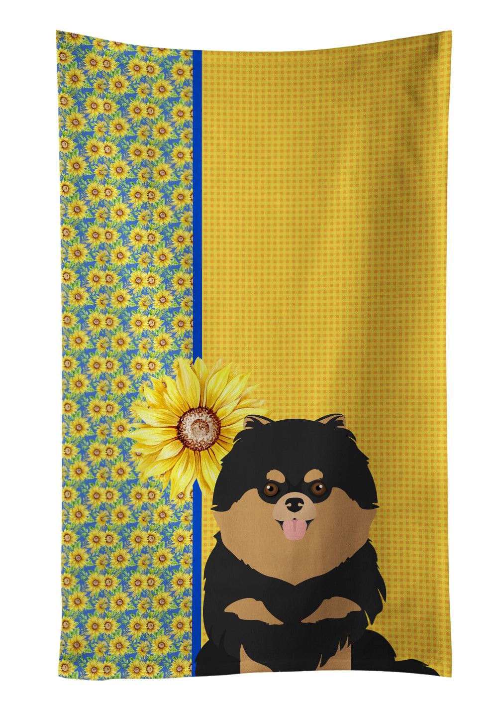 Buy this Summer Sunflowers Black and Tan Pomeranian Kitchen Towel