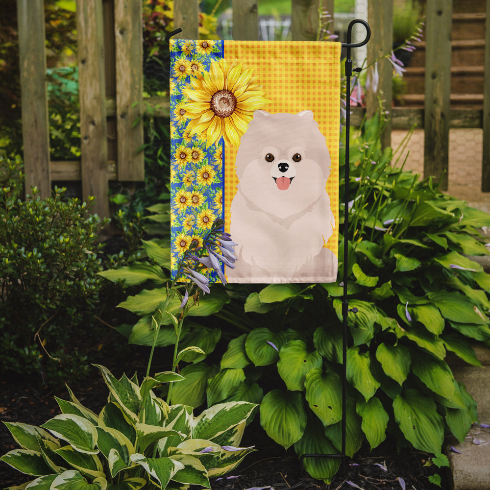 Summer Sunflowers White Pomeranian Flag Garden Size