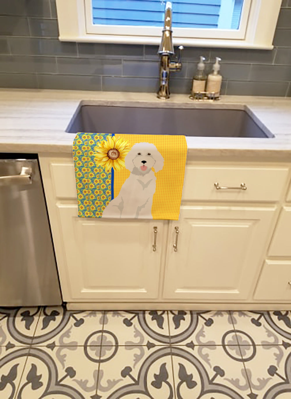 Summer Sunflowers Standard White Poodle Kitchen Towel - the-store.com
