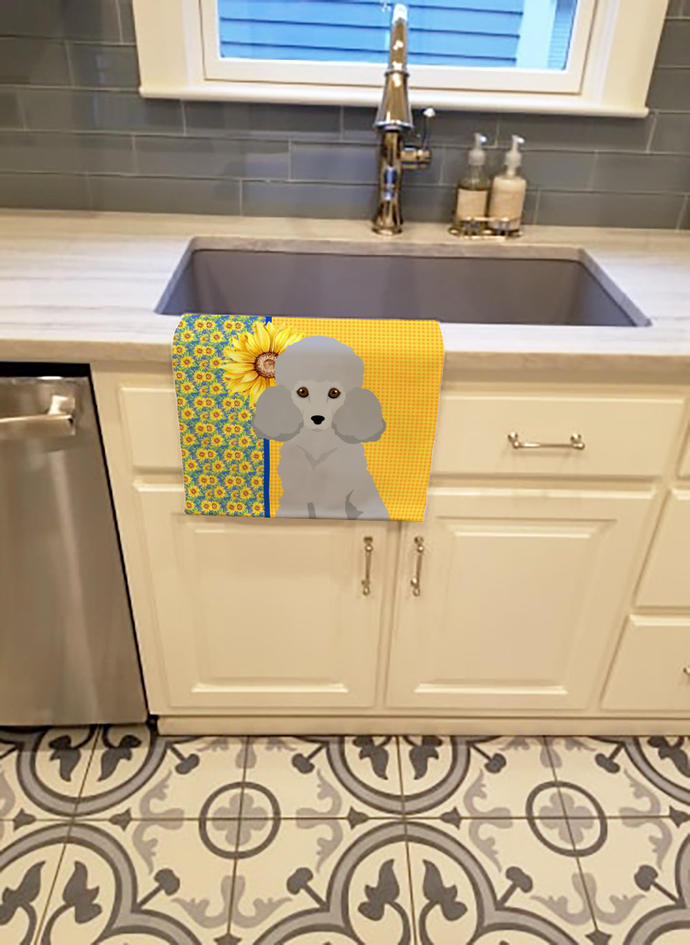 Summer Sunflowers Toy Silver Poodle Kitchen Towel - the-store.com