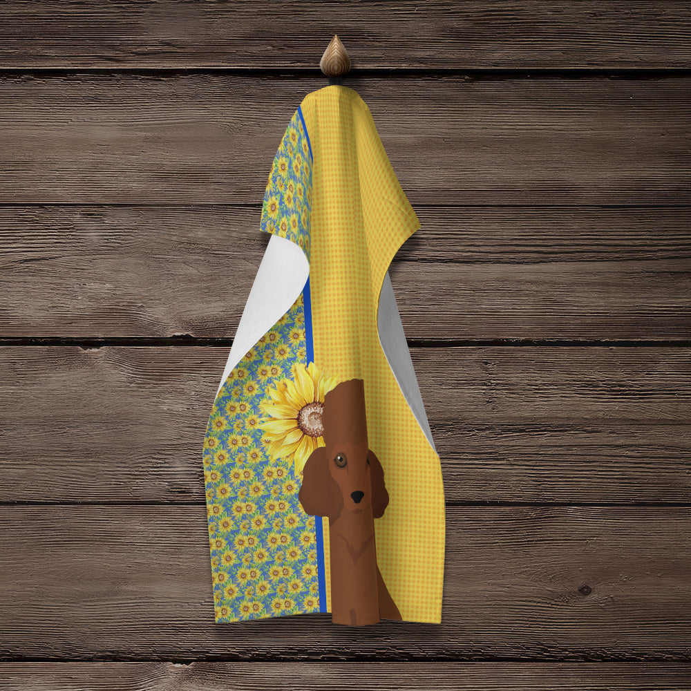 Summer Sunflowers Toy Red Poodle Kitchen Towel - the-store.com