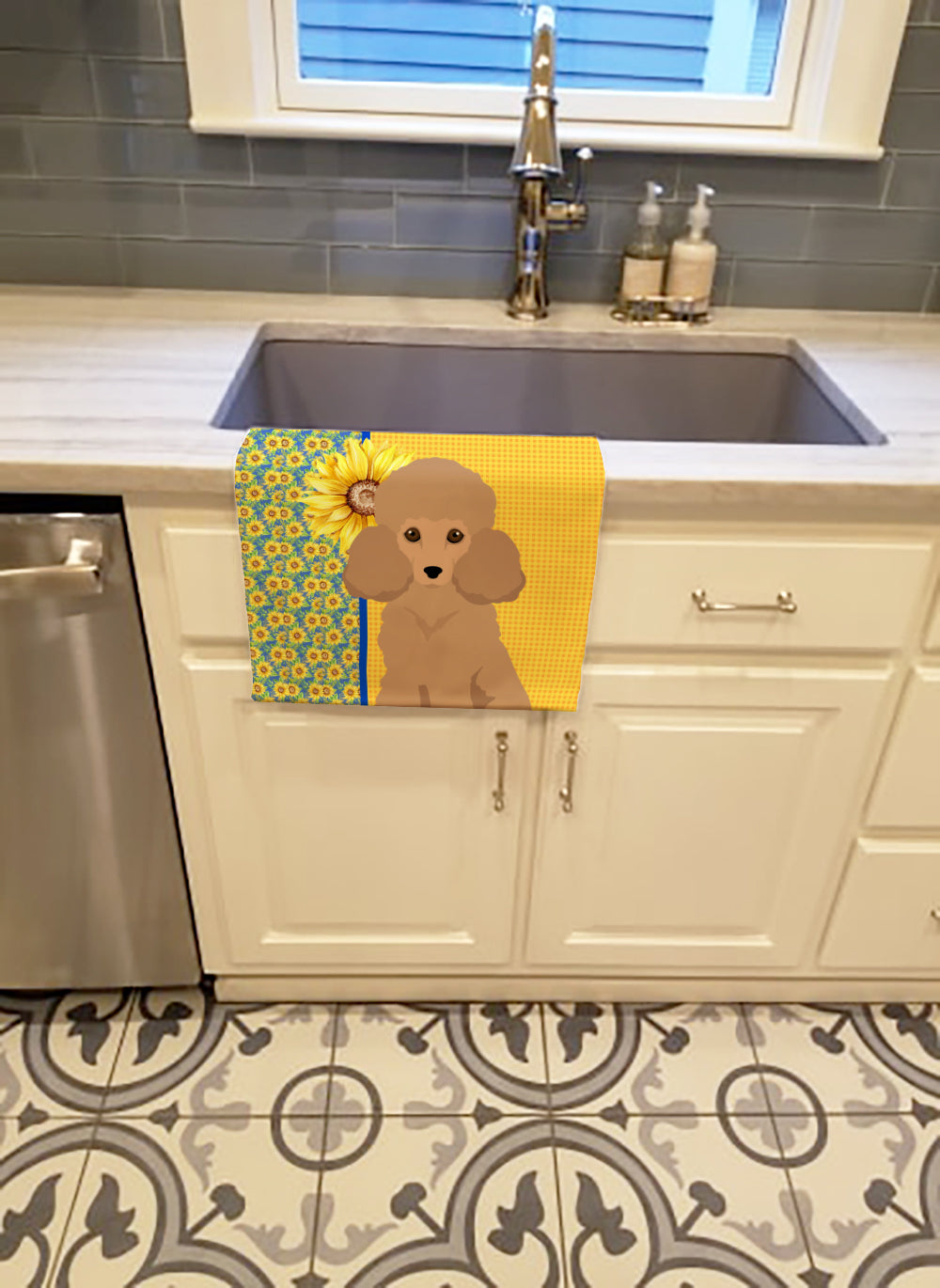 Summer Sunflowers Toy Apricot Poodle Kitchen Towel - the-store.com