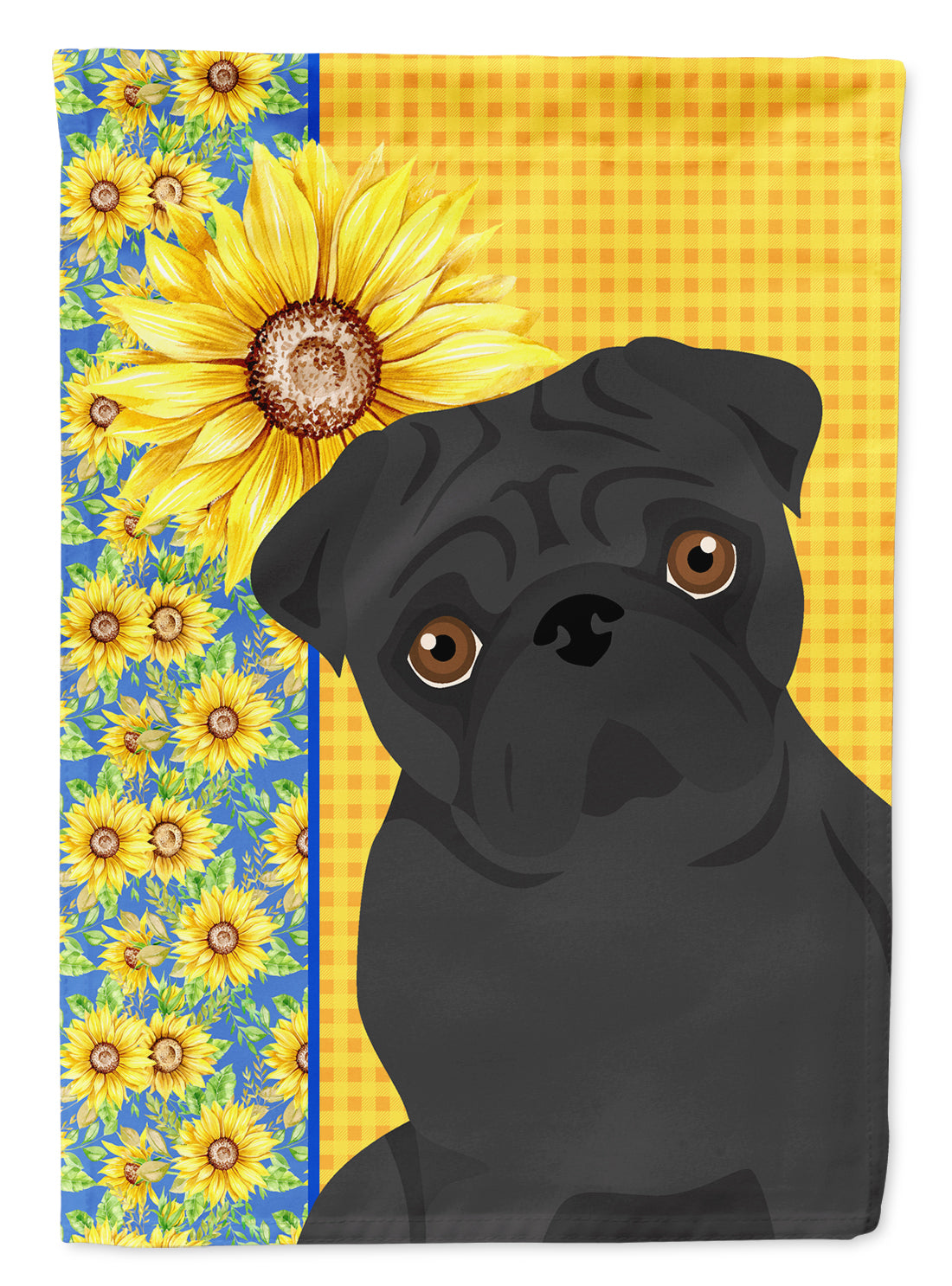Summer Sunflowers Black Pug Flag Garden Size