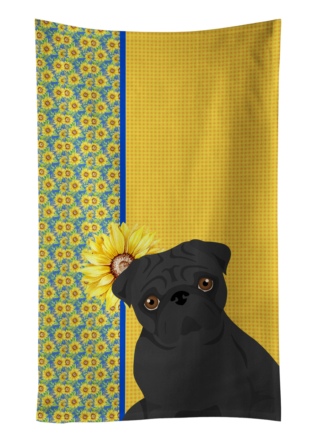 Buy this Summer Sunflowers Black Pug Kitchen Towel