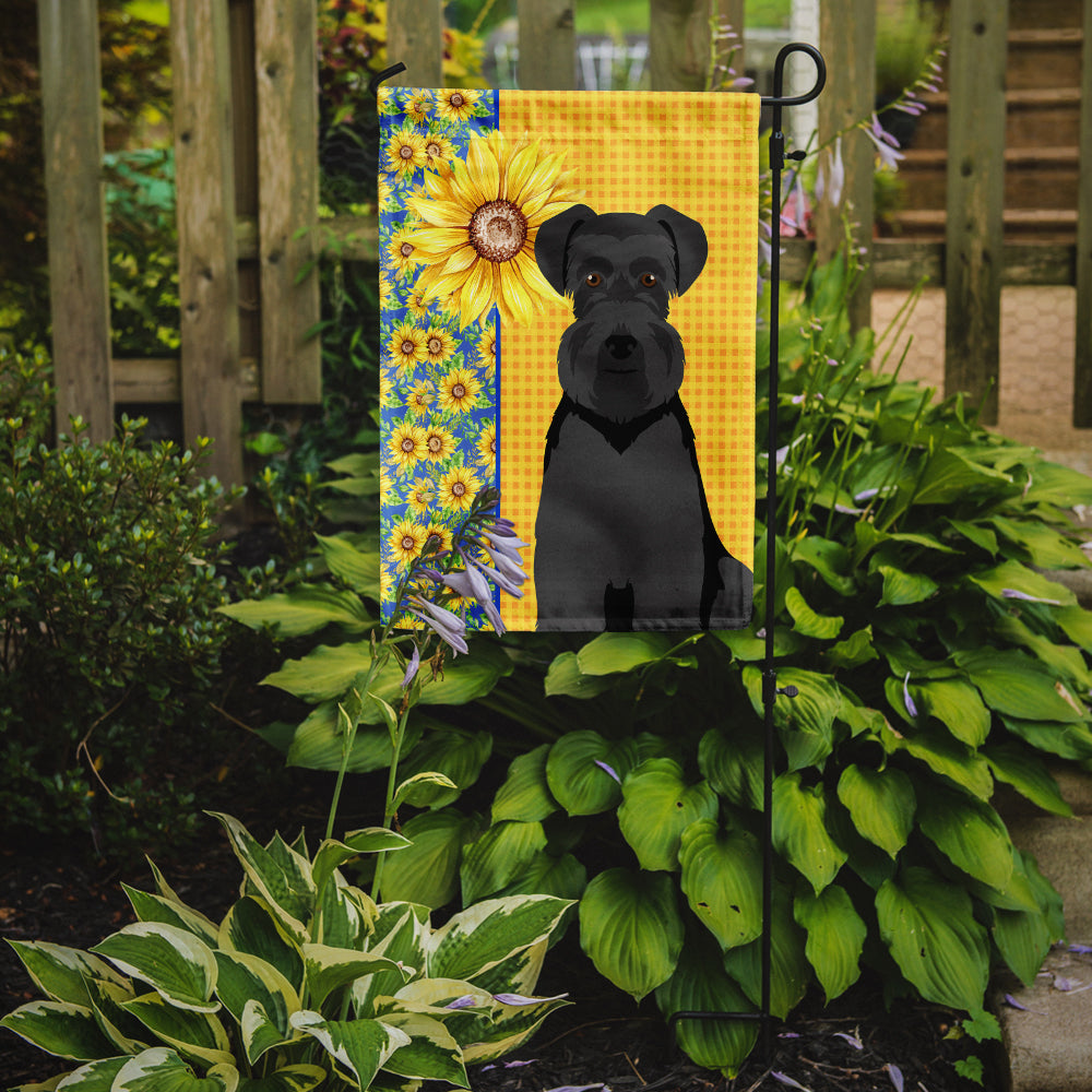 Summer Sunflowers Black Natural Ears Schnauzer Flag Garden Size