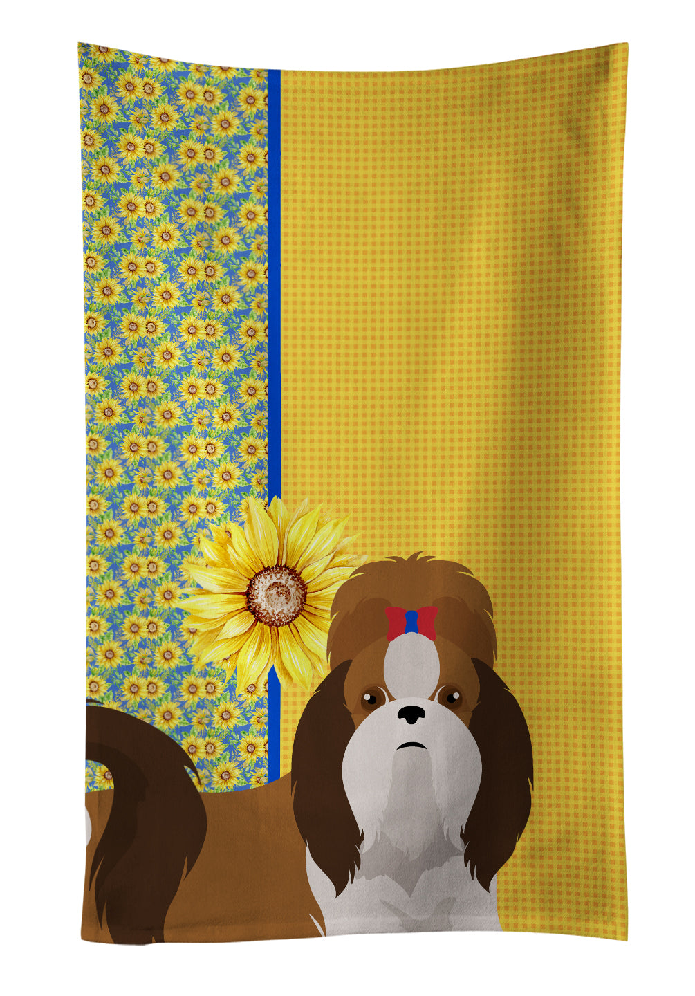 Buy this Summer Sunflowers Red and White Shih Tzu Kitchen Towel