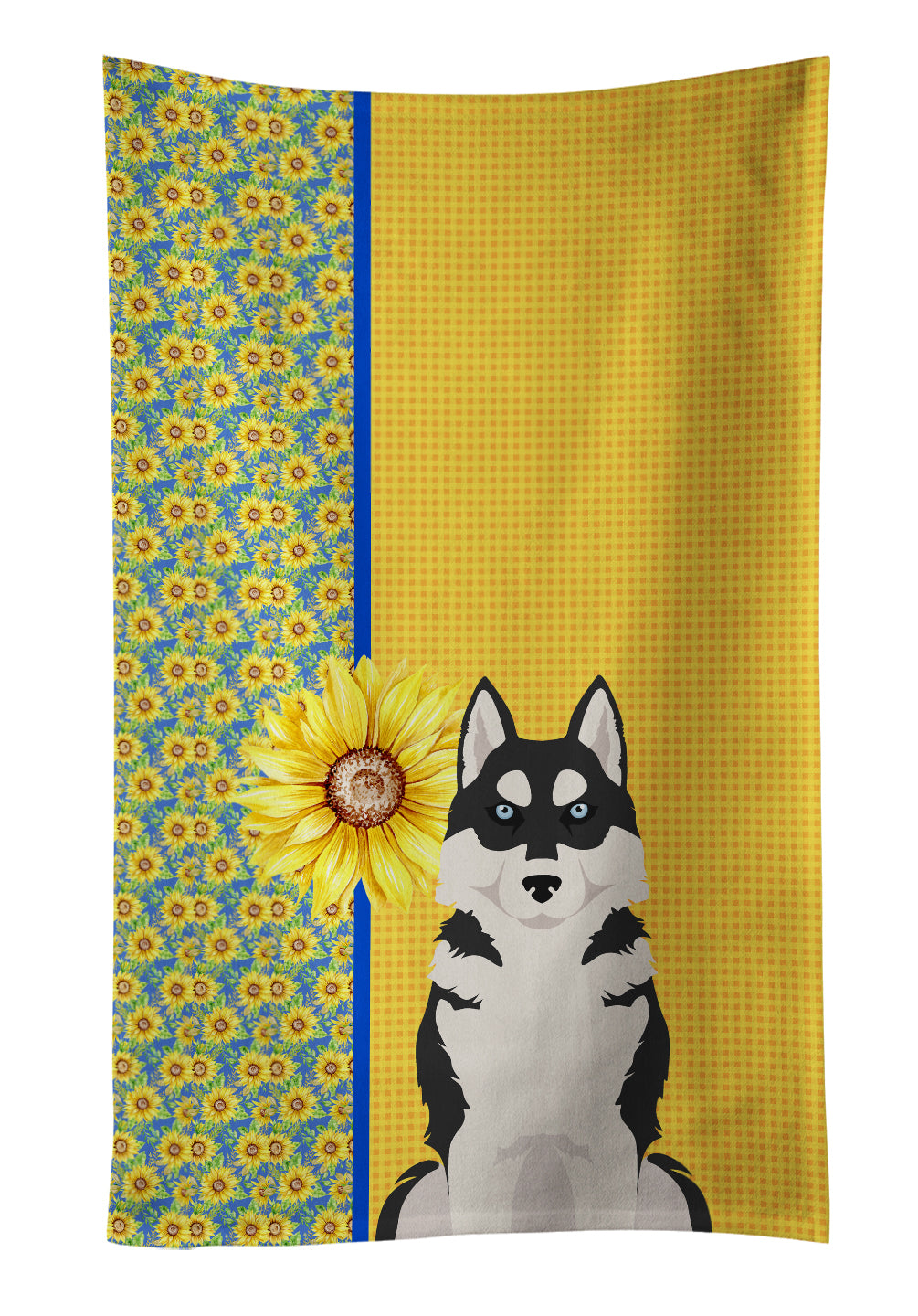 Buy this Summer Sunflowers Black Siberian Husky Kitchen Towel