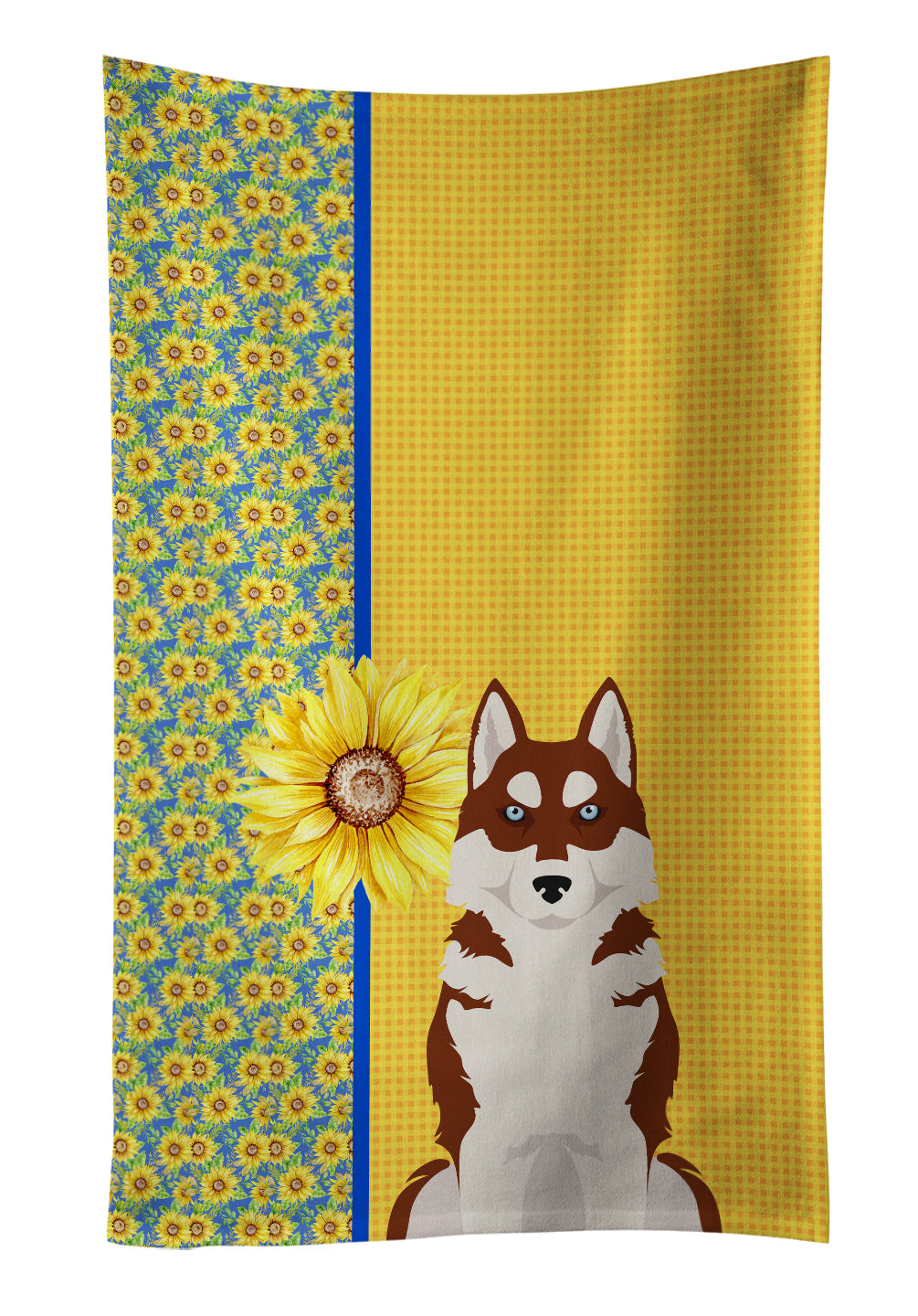 Buy this Summer Sunflowers Red Siberian Husky Kitchen Towel
