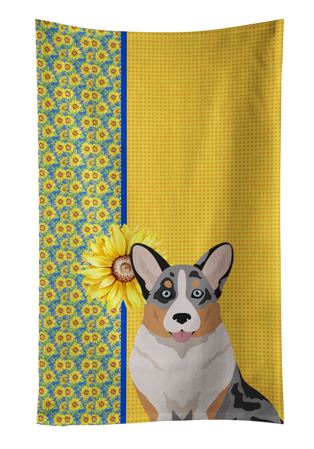 Buy this Summer Sunflowers Blue Merle Cardigan Corgi Kitchen Towel