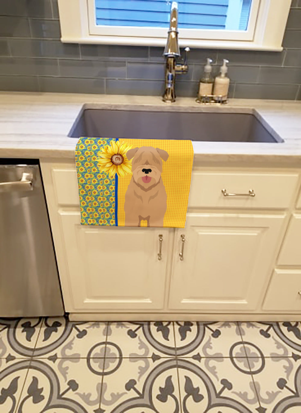 Buy this Summer Sunflowers Red Wheaten Terrier Kitchen Towel