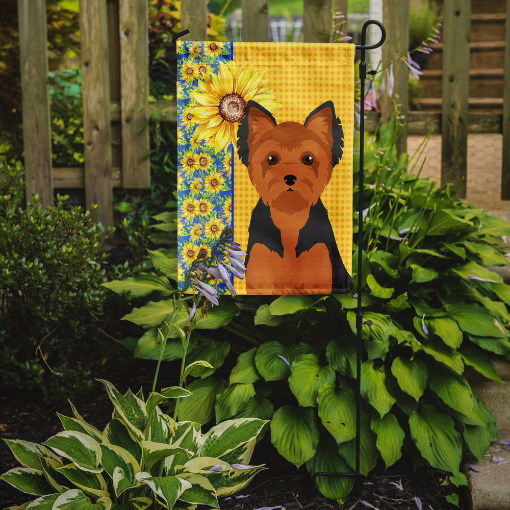 Summer Sunflowers Black and Tan Puppy Cut Yorkshire Terrier Flag Garden Size