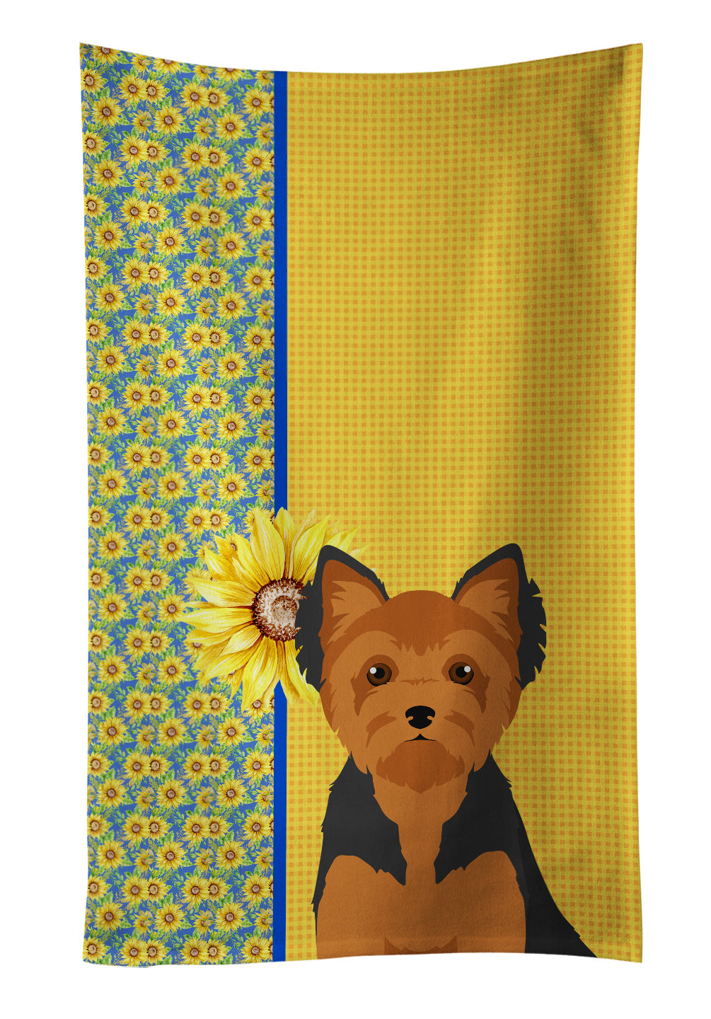 Buy this Summer Sunflowers Black and Tan Puppy Cut Yorkshire Terrier Kitchen Towel