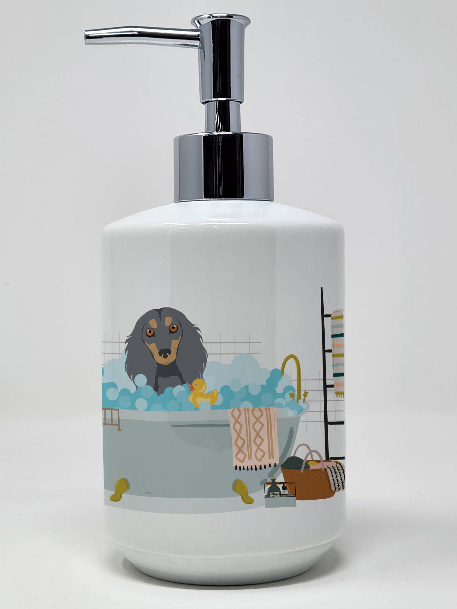 Buy this Longhair Blue and Tan Dachshund Ceramic Soap Dispenser