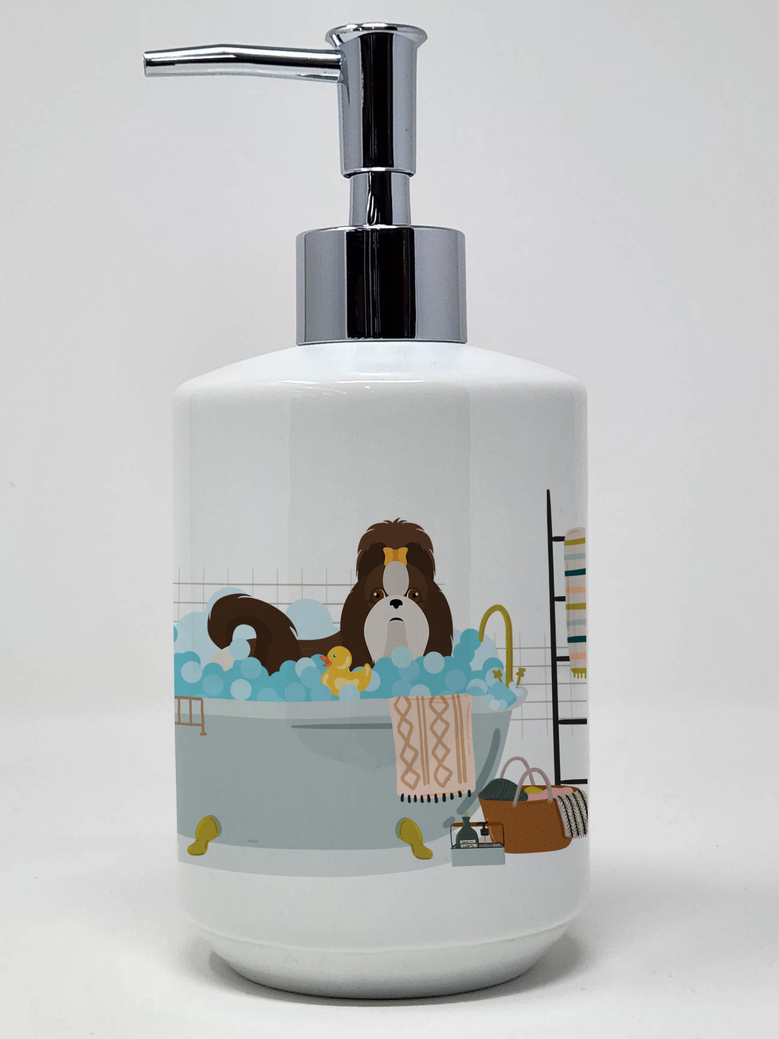 Buy this Liver and White Shih Tzu Ceramic Soap Dispenser