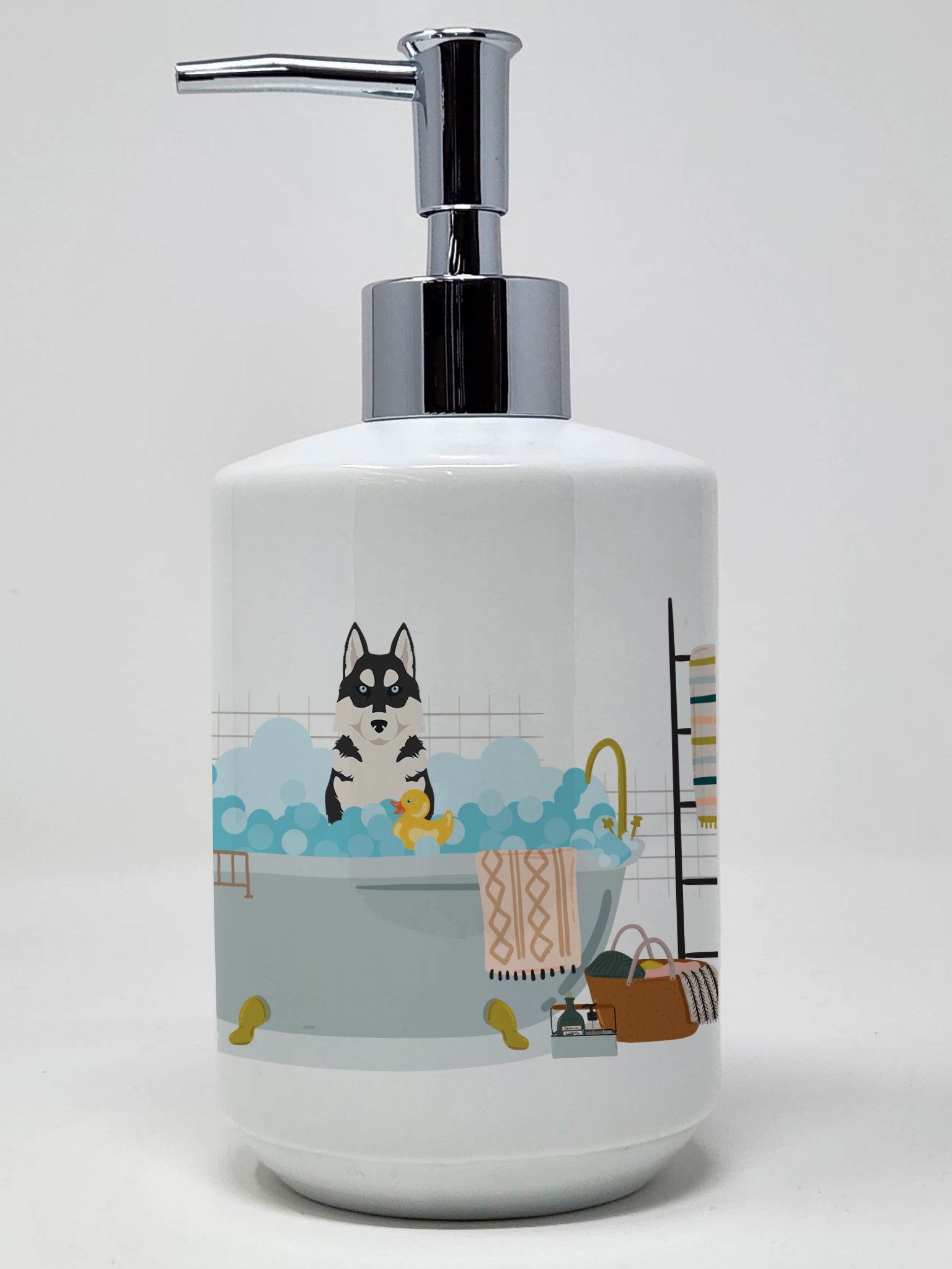 Buy this Black Siberian Husky Ceramic Soap Dispenser
