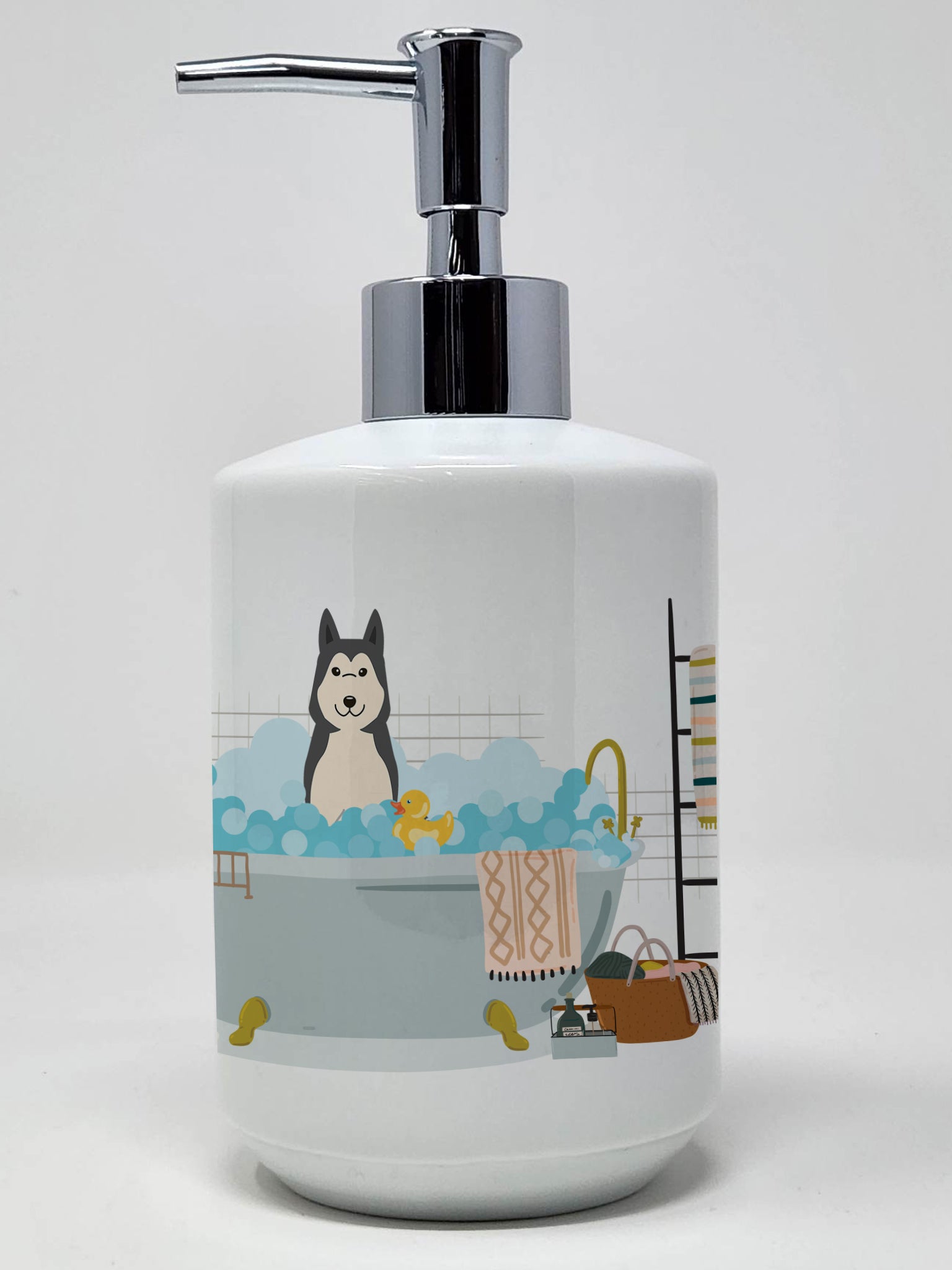 Buy this West Siberian Laika Spitz in Bathtub Ceramic Soap Dispenser