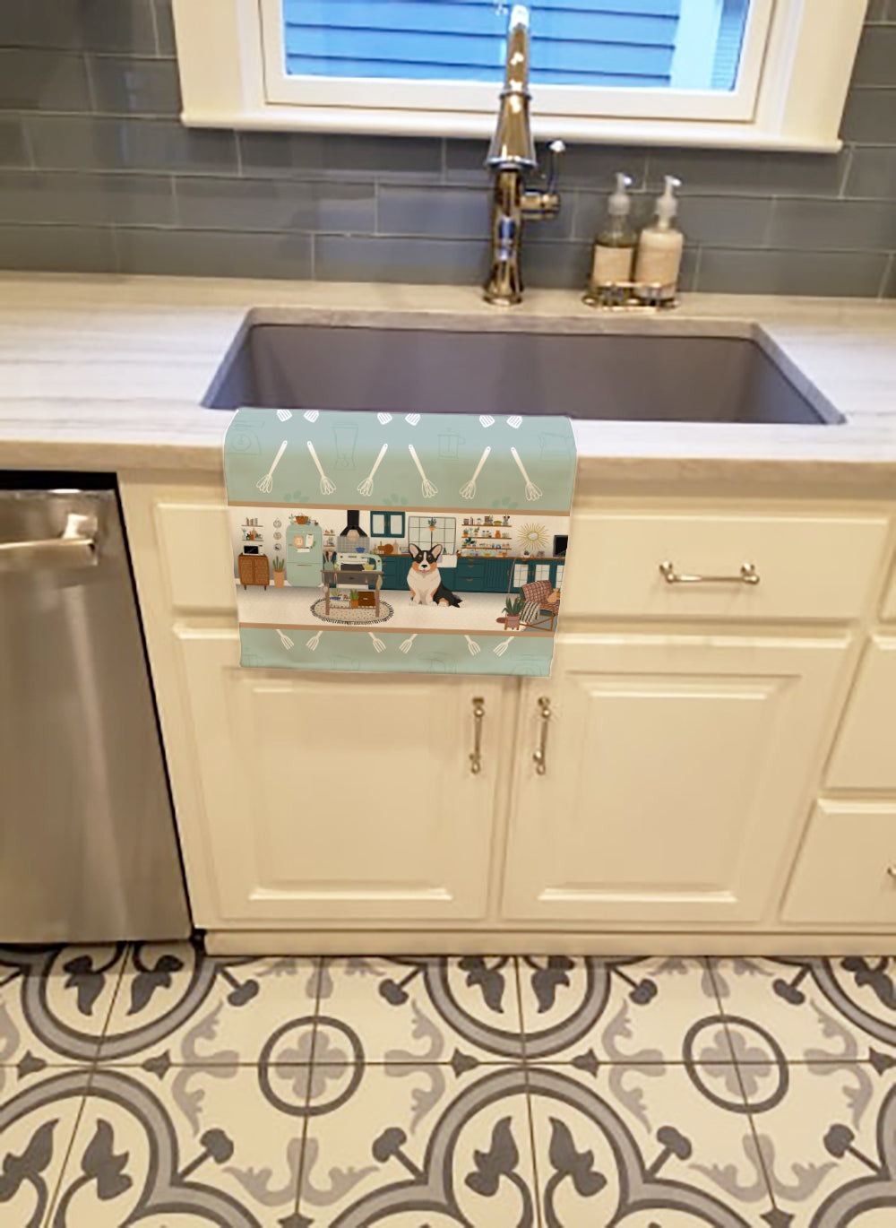 Tricolor Cardigan Corgi in the Kitchen Kitchen Towel - the-store.com