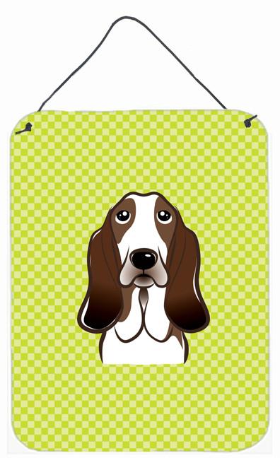 Checkerboard Lime Green Basset Hound Wall or Door Hanging Prints BB1305DS1216 by Caroline's Treasures