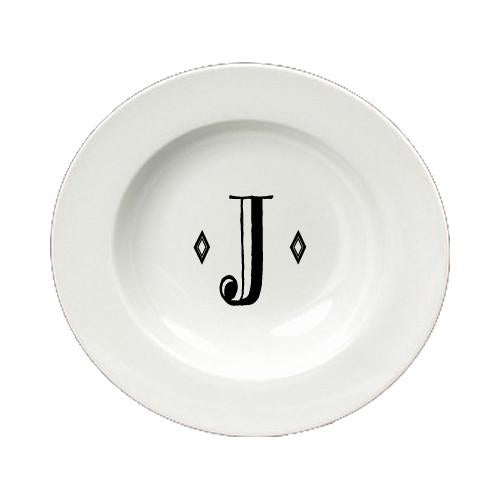 Letter J Initial Monogram Retro Round Ceramic White Soup Bowl CJ1058-J-SBW-825 by Caroline&#39;s Treasures
