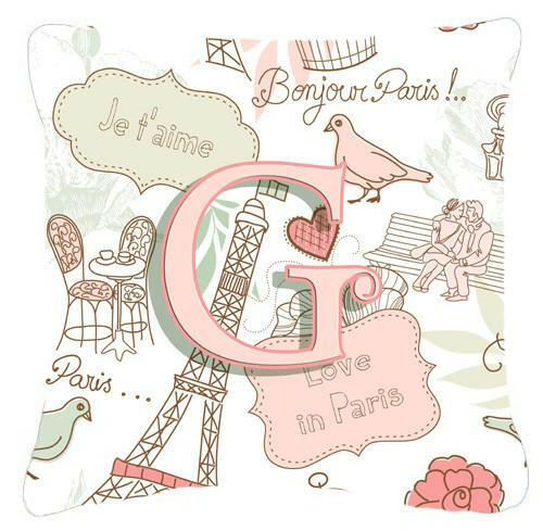 Letter G Love in Paris Pink Canvas Fabric Decorative Pillow CJ2002-GPW1414 by Caroline's Treasures