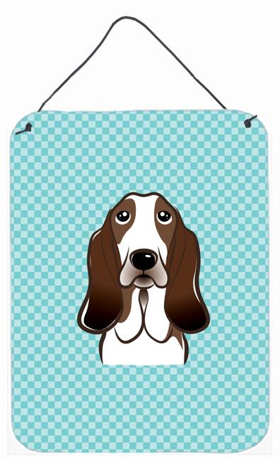 Checkerboard Blue Basset Hound Wall or Door Hanging Prints BB1181DS1216 by Caroline's Treasures