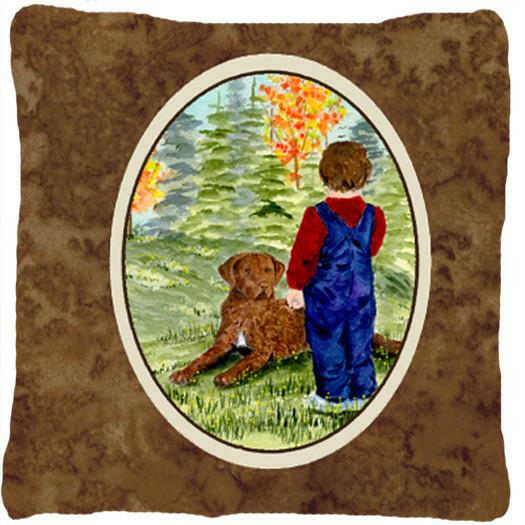 Little boy with his Chesapeake Bay Retriever Decorative   Canvas Fabric Pillow by Caroline's Treasures