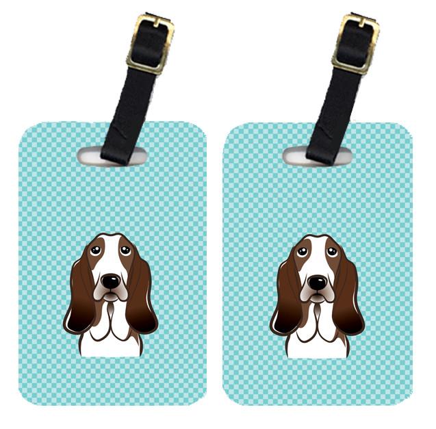Pair of Checkerboard Blue Basset Hound Luggage Tags BB1181BT by Caroline's Treasures