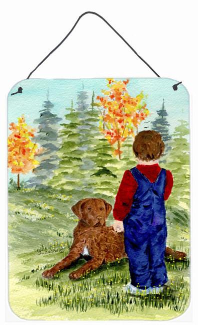 Little boy with his Chesapeake Bay Retriever Wall or Door Hanging Prints by Caroline's Treasures