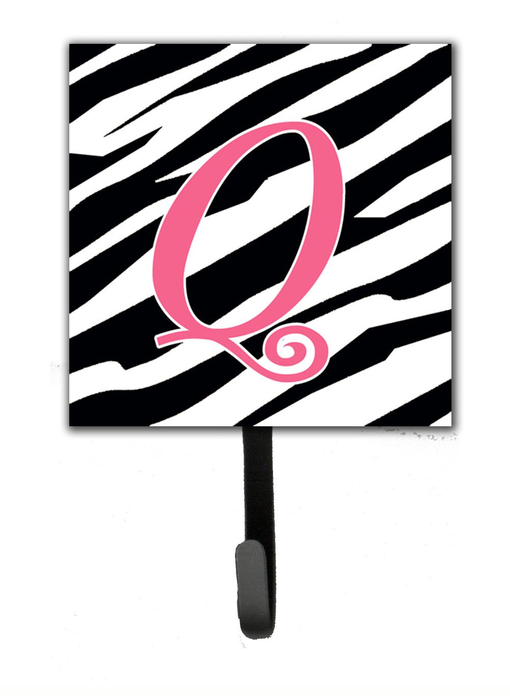 Letter Q Initial Monogram - Zebra Stripe and Pink Leash Holder or Key Hook by Caroline's Treasures