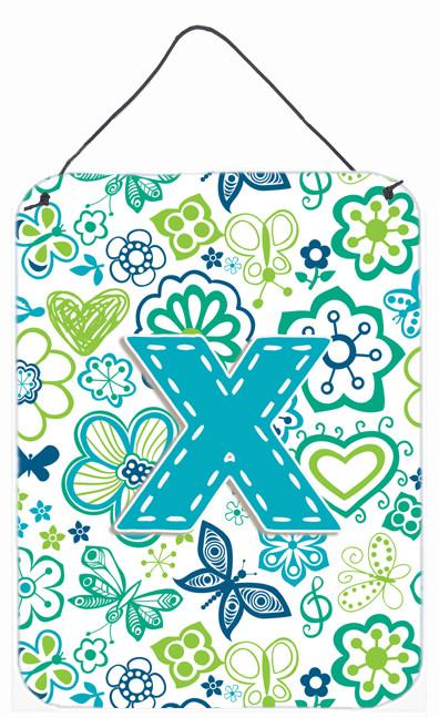Letter X Flowers and Butterflies Teal Blue Wall or Door Hanging Prints CJ2006-XDS1216 by Caroline's Treasures