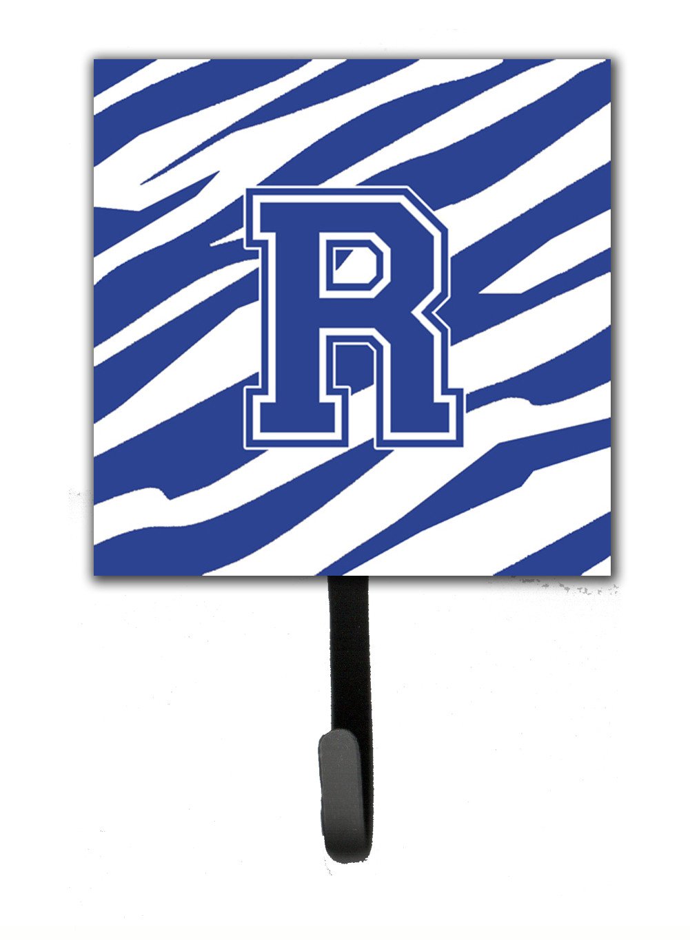 Letter R Initial Tiger Stripe Blue and White Leash Holder or Key Hook by Caroline's Treasures