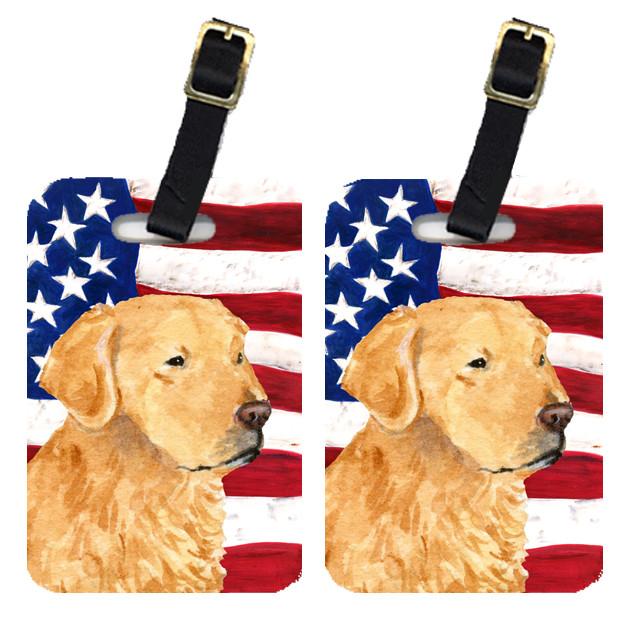 Pair of USA American Flag with Golden Retriever Luggage Tags SS4055BT by Caroline&#39;s Treasures