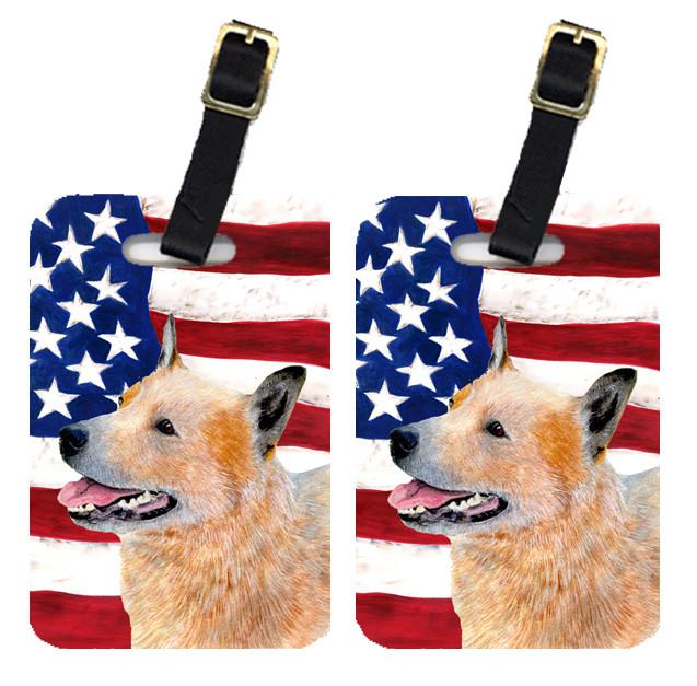 Pair of USA American Flag with Australian Cattle Dog Luggage Tags SS4251BT by Caroline&#39;s Treasures