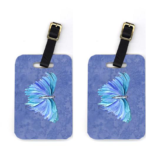Pair of Butterfly on Slate Blue Luggage Tags by Caroline's Treasures