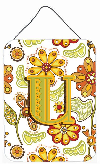 Letter U Floral Mustard and Green Wall or Door Hanging Prints CJ2003-UDS1216 by Caroline's Treasures