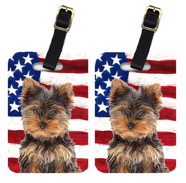 Pair of USA American Flag with Yorkie Puppy / Yorkshire Terrier Luggage Tags by Caroline's Treasures