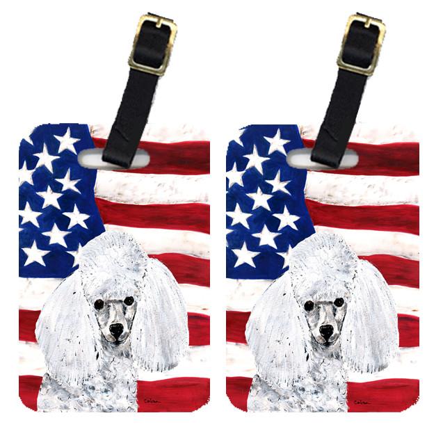 Pair of White Toy Poodle with American Flag USA Luggage Tags SC9629BT by Caroline's Treasures