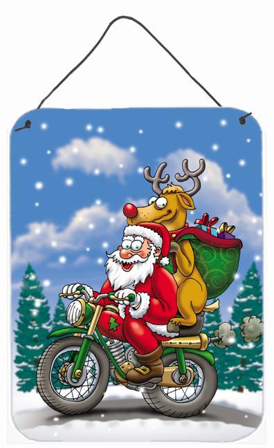 Christmas Santa Claus on a Motorcycle Wall or Door Hanging Prints APH8996DS1216 by Caroline's Treasures