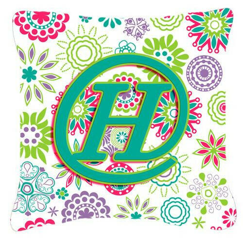 Letter H Flowers Pink Teal Green Initial Canvas Fabric Decorative Pillow CJ2011-HPW1414 by Caroline's Treasures